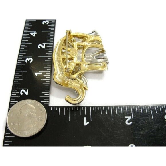 Lauren Conrad Silver And Gold Elephants Brooch Pin Marked LC - Picture 7 of 10